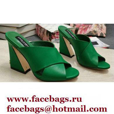 Dolce  &  Gabbana Heel 11cm Mules Calfskin Green with Geometric Heel 2022